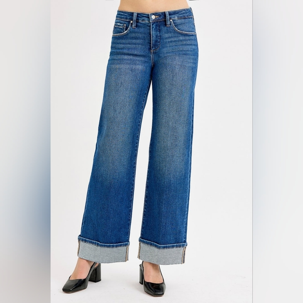 Risen Wide Leg Blue Jeans
